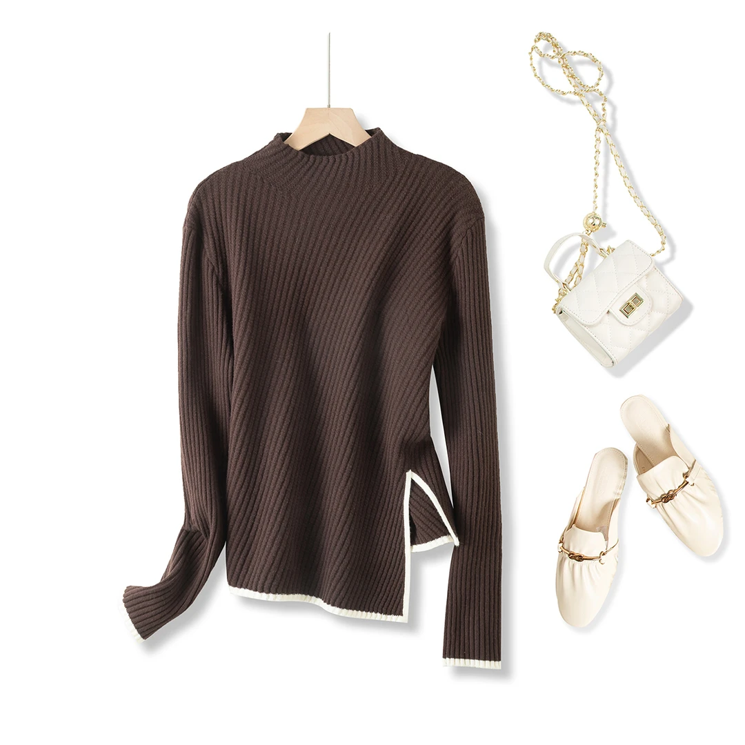 【保暖针织衫】不规则别致设计上衣打底毛衣半高领长袖百搭SYQD079