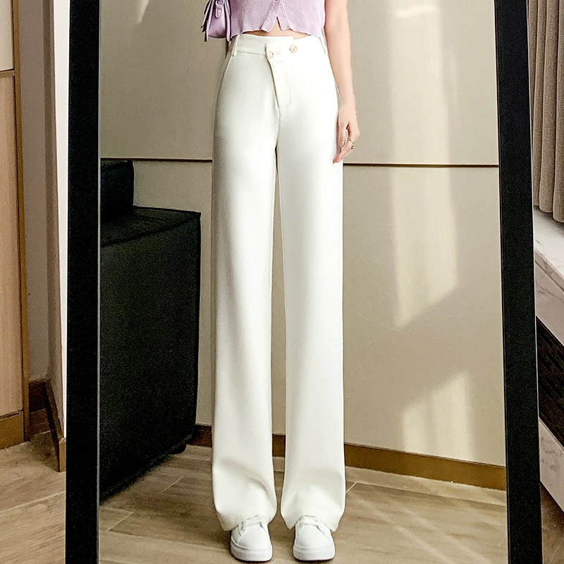 时尚百搭窄版直筒裤女显瘦高腰垂感阔腿休闲拖地裤SY230108