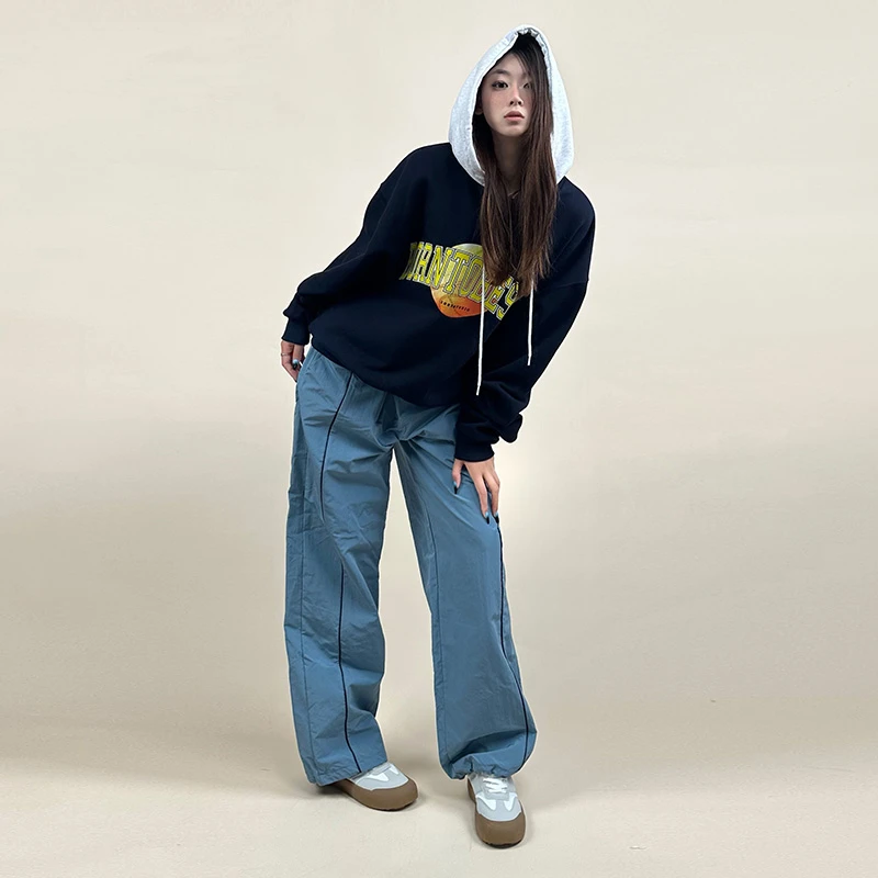 1993STUDIO 世勋同款美式复古校园风男女秋冬新款印花连帽卫衣