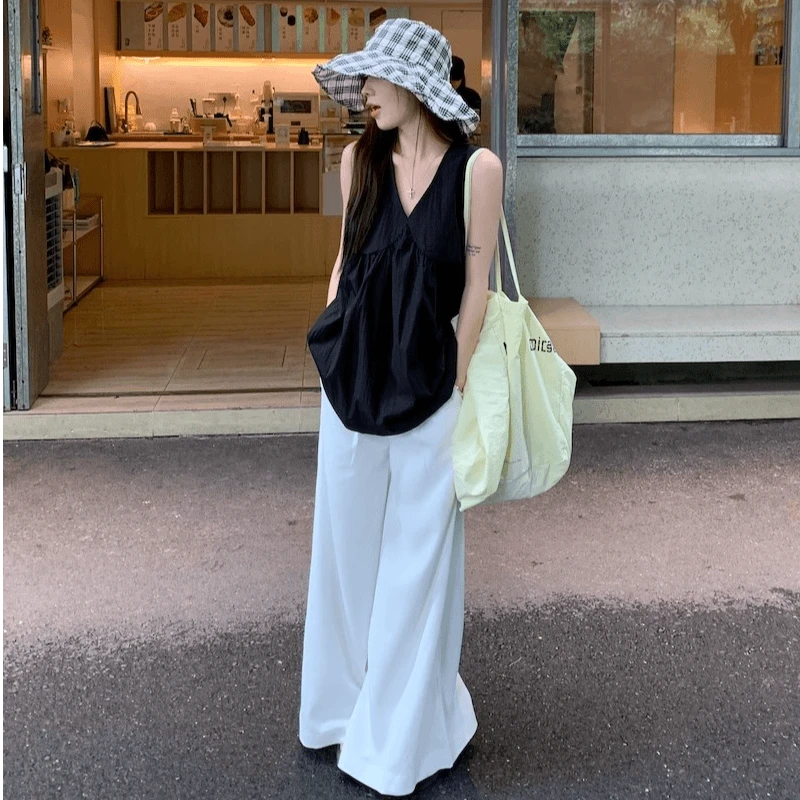 2025夏季显瘦气质时尚百搭法式宽松设计感无袖外穿薄款中长款上衣
