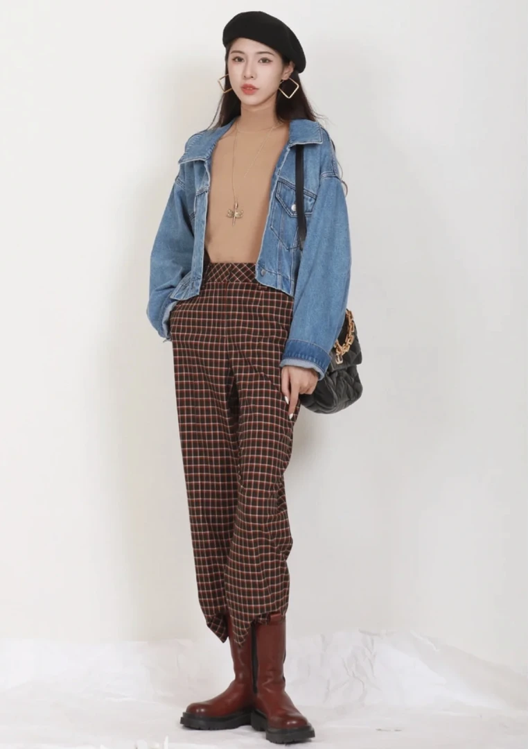 不支持退换 5100336 时尚百搭格子休闲裤