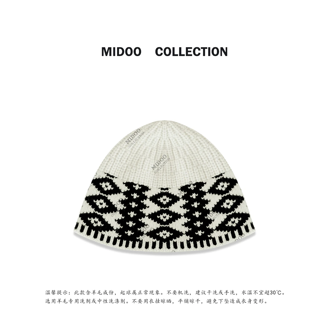 MIDOO 拼色菱形格2024 设计感时尚毛线帽