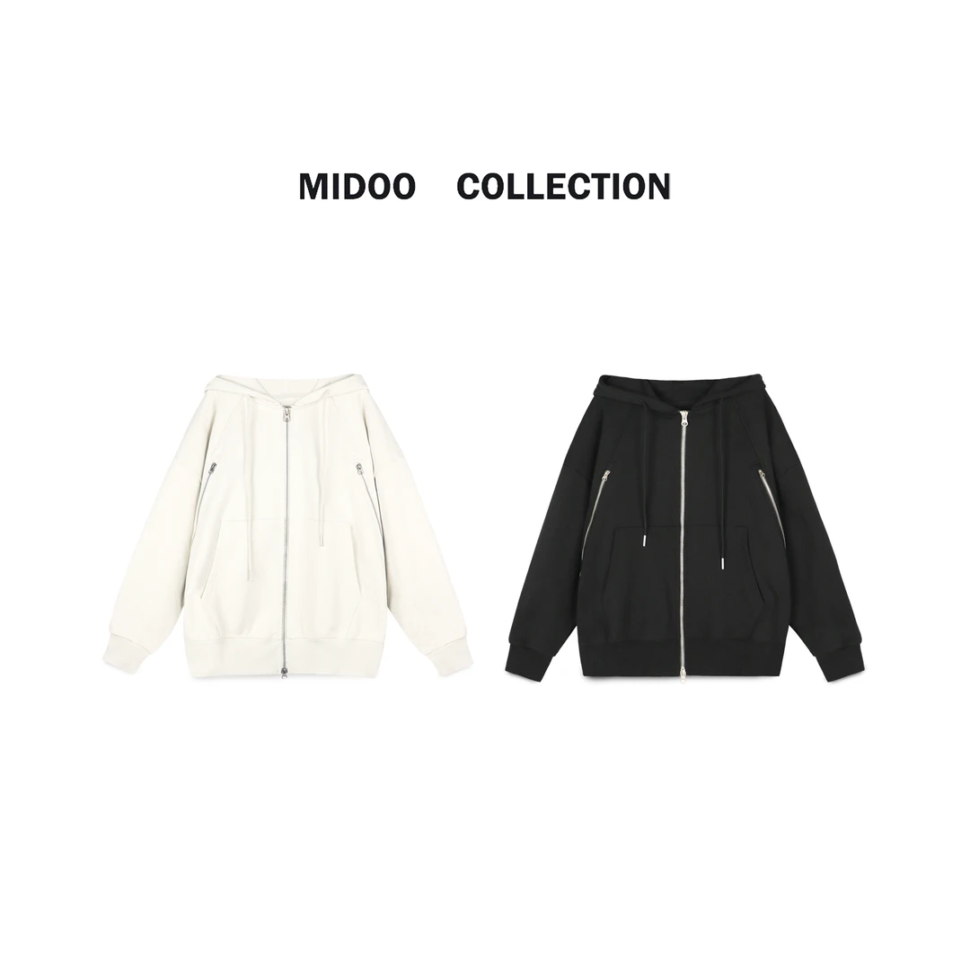 MIDOO 极简小设计2024 早春高密毛圈棉拉链卫衣外套