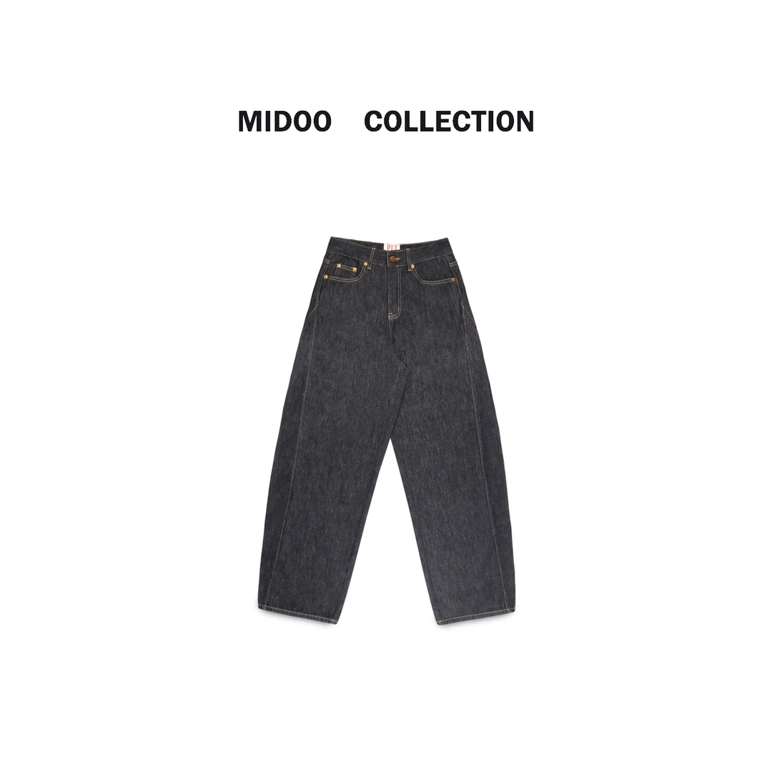 MIDOO ZNNZ 时髦精刚需2024 早春设计感拼色线条牛仔裤