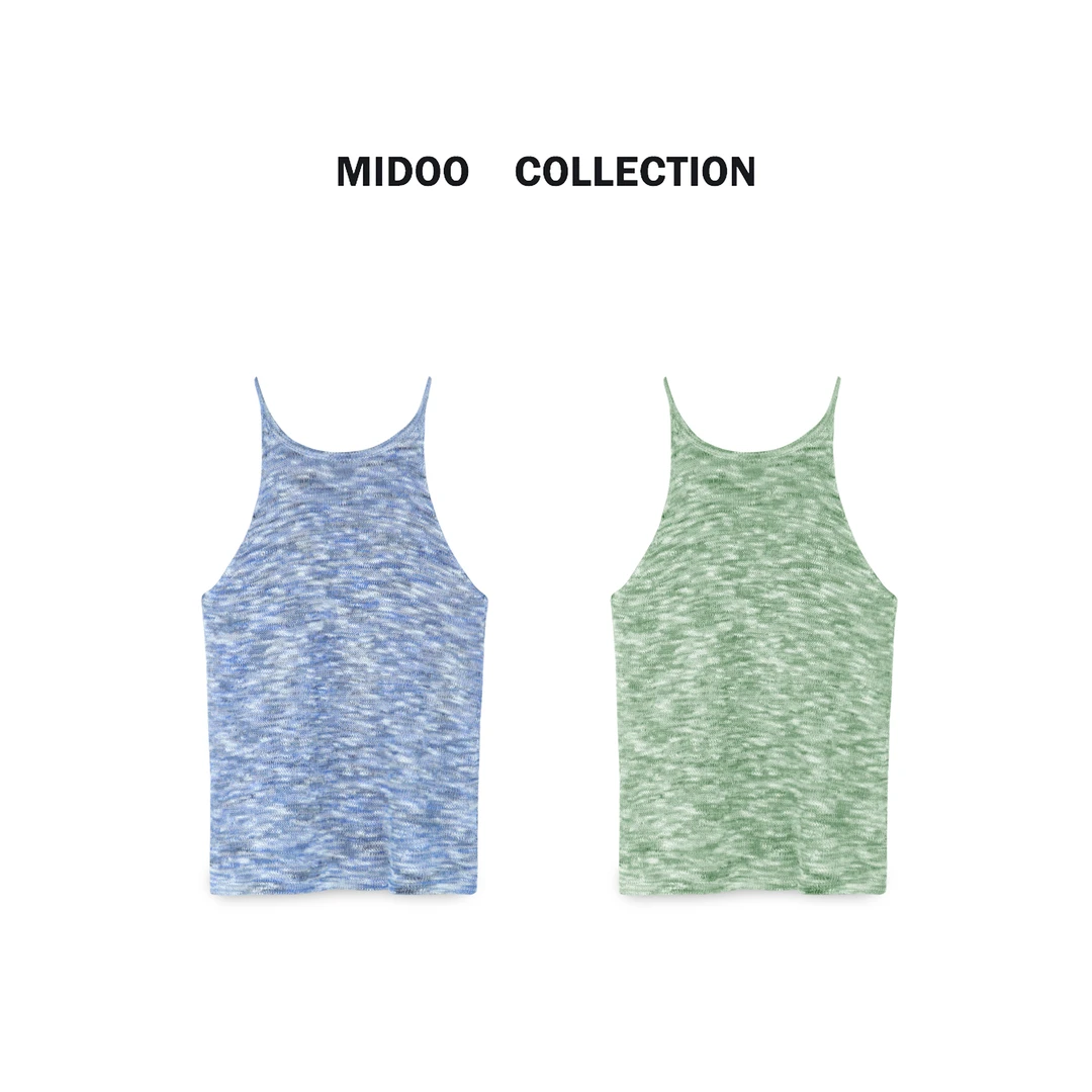 MIDOO 甜酷度假风2024 条纹混色挂脖吊带背心