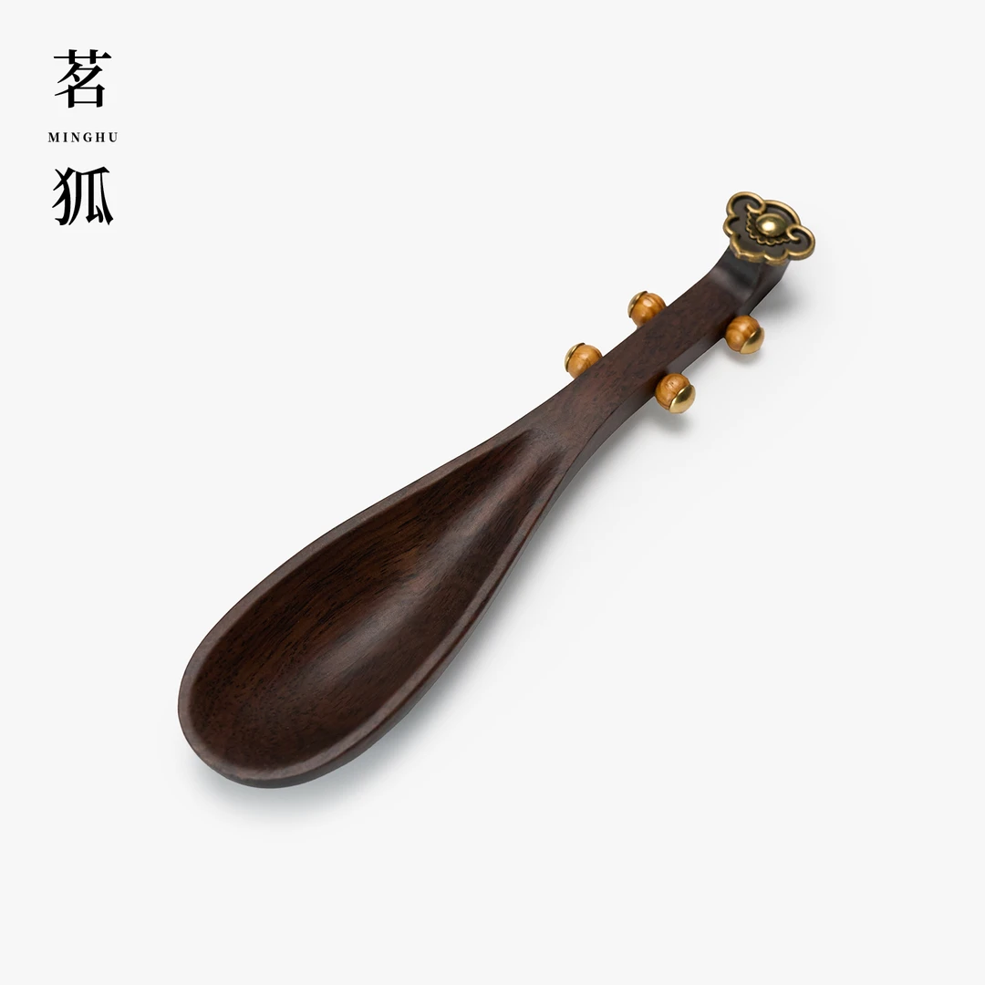 【茗狐·茶勺】黑檀木茶勺功夫茶具配件 琵琶小茶匙茶铲茶艺铜木茶夹
