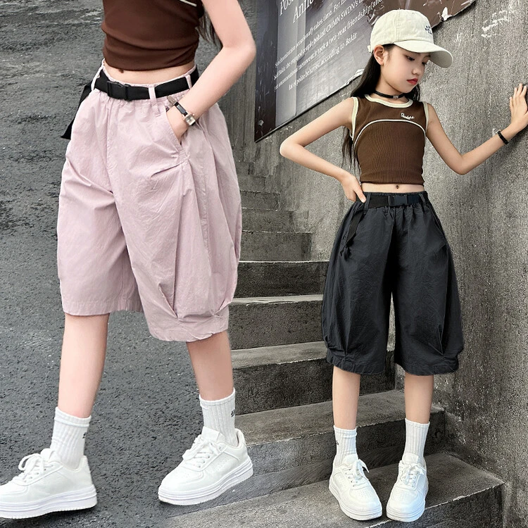女童裤子夏季2024新款儿童洋气工装短裤女大童夏装薄款宽松五分裤