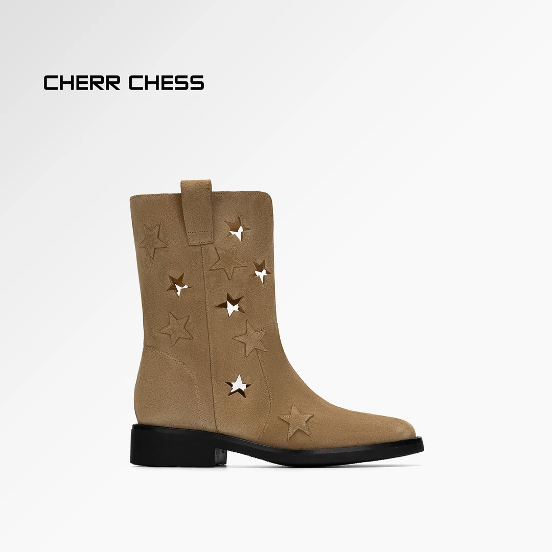 中筒靴西部牛仔靴骑士靴2024新款女靴夏季HK240514XZ