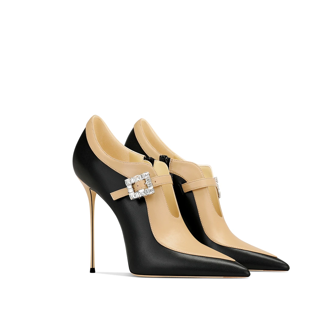 时尚爆款2025秋季新款黑裸色深口鞋高级洋气百搭尖头细跟高跟鞋女