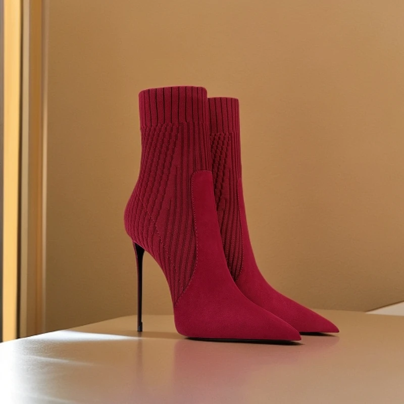 爆款2025秋冬新款中筒靴尖头瘦瘦靴弹力细跟高跟鞋百搭洋气袜靴