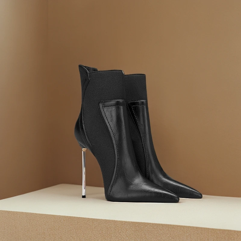 爆款尖头高跟鞋短靴2025秋冬洋气新款黑色弹力靴气质百搭不累脚