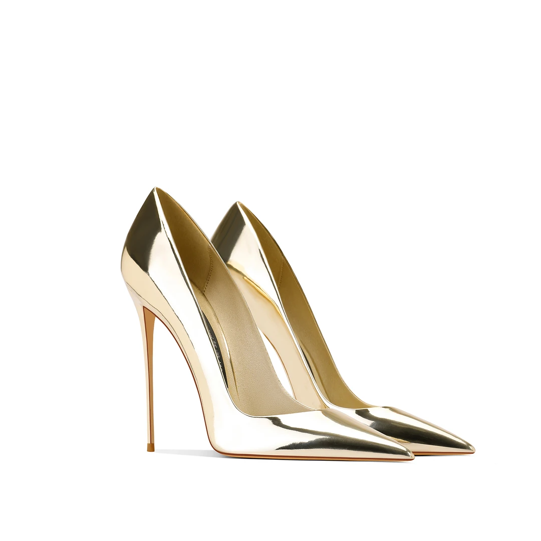 爆款高跟高级法式性感浅口金色宴会尖头百搭时尚2025新款洋气单鞋