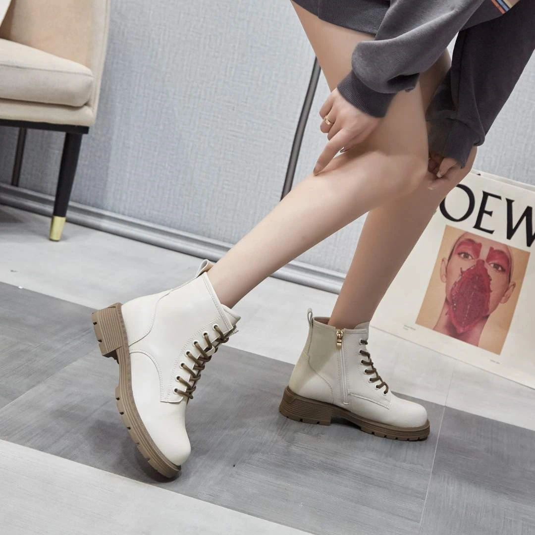 2023时尚马丁靴加绒短靴22T018百搭靴子英伦风靴子休闲系带瘦瘦靴
