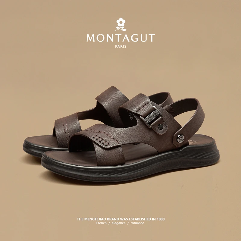 梦特娇男士外出拖鞋2025新款夏季户外沙滩凉鞋男款高端开车皮凉拖