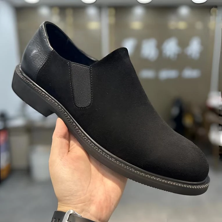 男鞋透气2024年夏季新款真皮一脚蹬休闲皮鞋磨砂英伦风男款懒人鞋