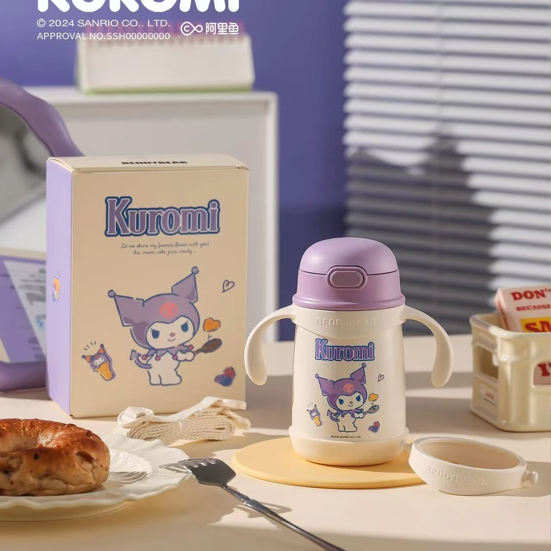 杯具熊400ml块块库洛米小月龄可爱手柄杯带保温联名学饮杯吸管杯