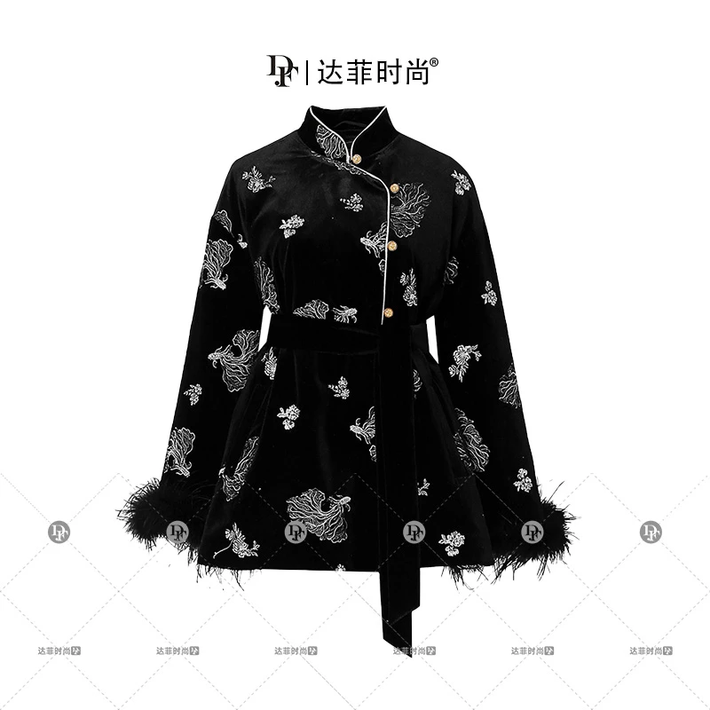 潮流-冬季新款摩登都市新中式立领刺绣直充丝绒国风羽绒服GC34788