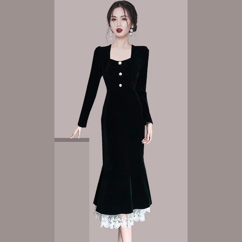 高级感气质女新款修身显瘦包臀名媛女装A6033