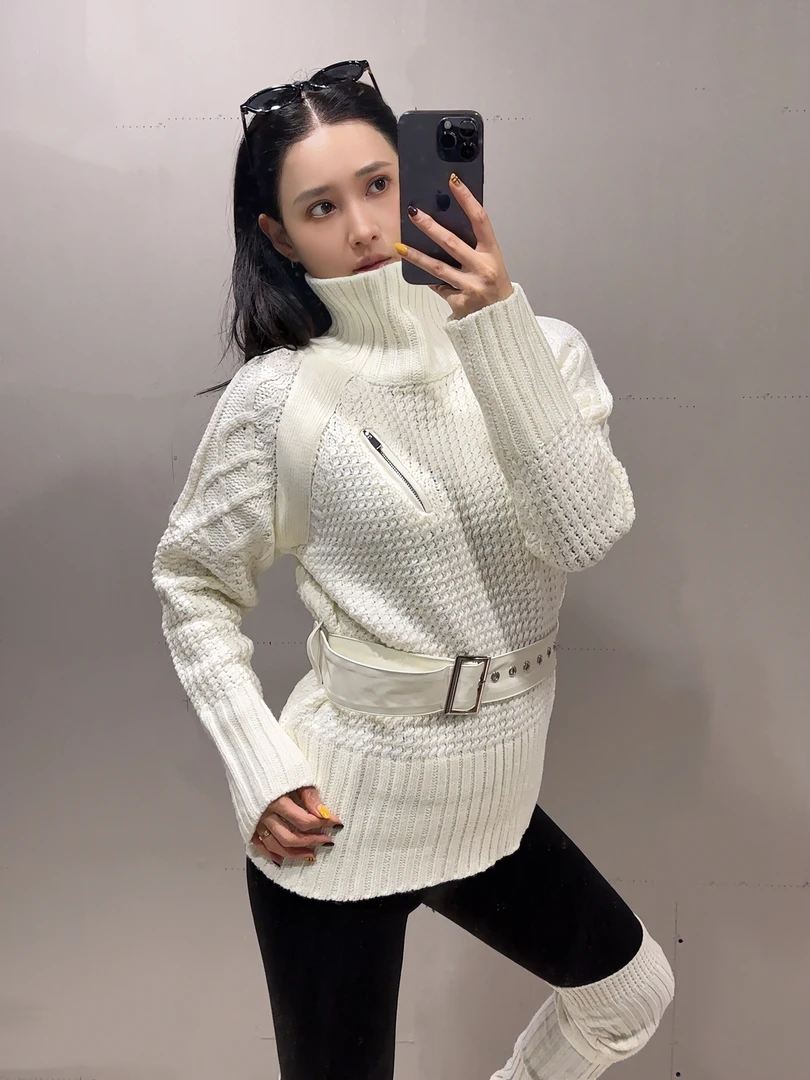 ZOU11/【特价 不退换】气质奶油白高领毛衣女秋冬时尚收腰独特初秋