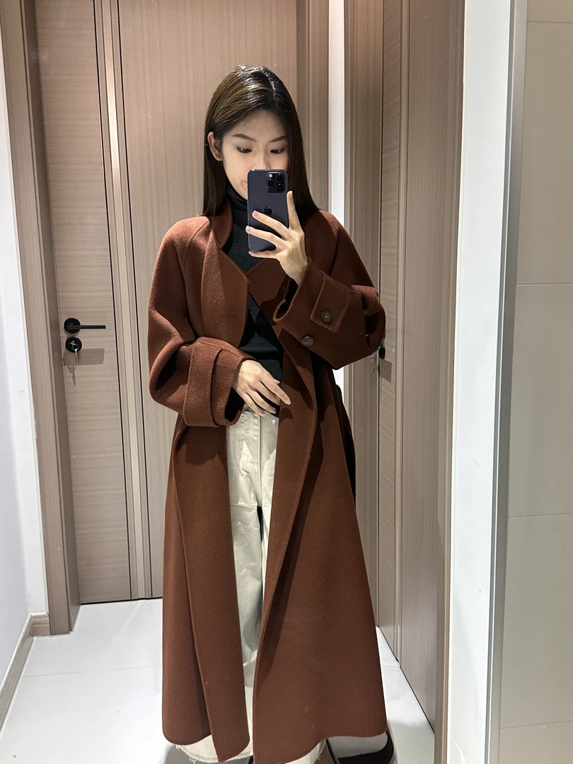 秋冬小立领高级感宽松长款双面大衣