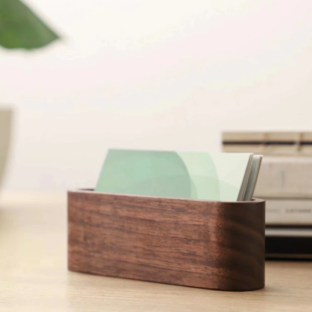 木喜时代黑胡桃木现代简约办公商务前台桌面名片卡纸盒