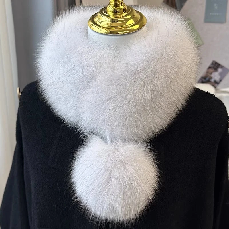 真狐狸獭兔毛双面毛毛围巾冬保暖【磁吸带球短款】毛绒围脖时尚百搭