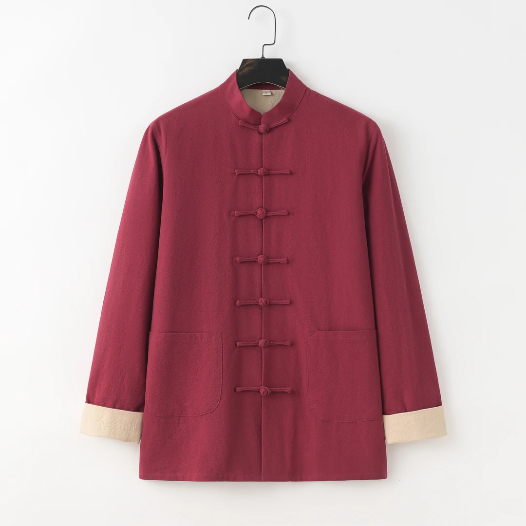 中国风中式唐装春秋中青年男士大码盘口立领休闲复古宽松套装长袖