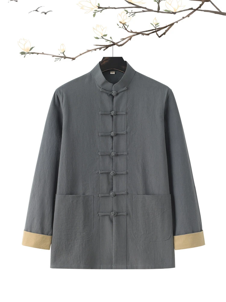 新中式中国风唐装男士长袖休闲复古古风薄款宽松立领秋季两件套