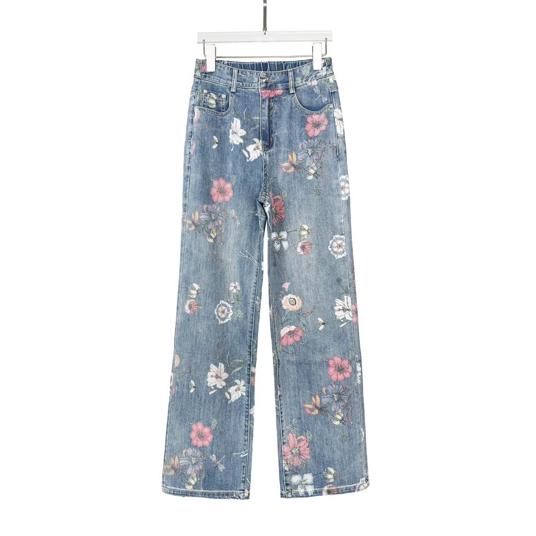 春夏高腰印花设计气质时尚休闲百搭显瘦牛仔裤PT6879