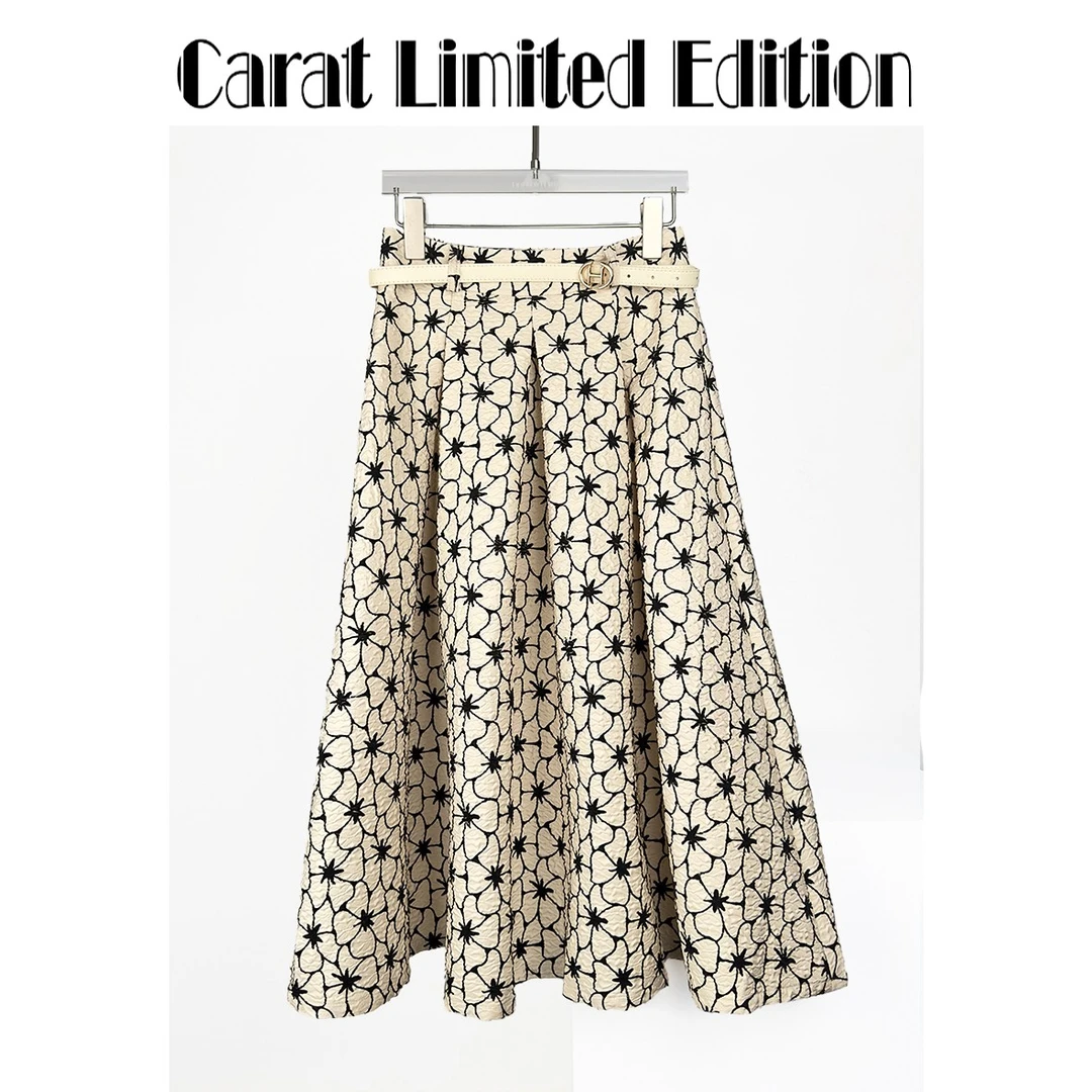 PINGTING.YE复古高腰印花肌理感气质百搭显瘦半身裙PT6823