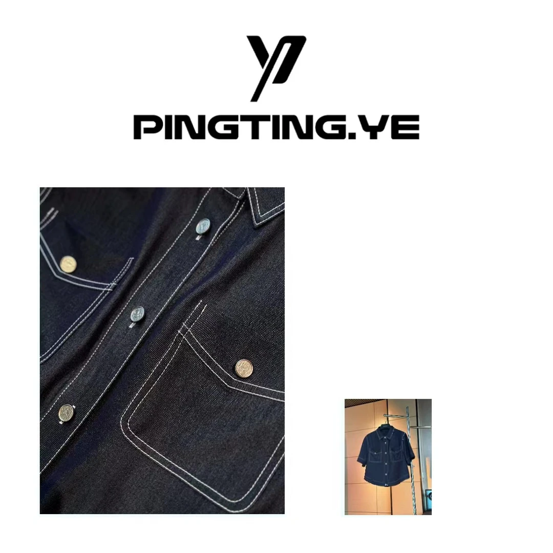 PINGTING.YE明线设计复古时尚简约休闲牛仔衬衫24286