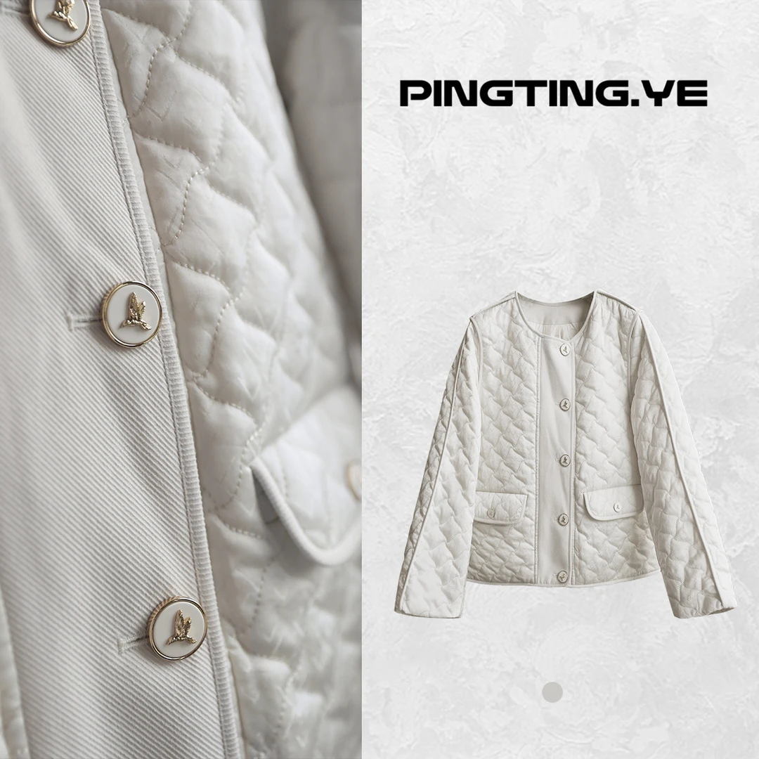 PINGTING.YE小香风鹅绒菱格设计简约轻薄羽绒服外套PT8542