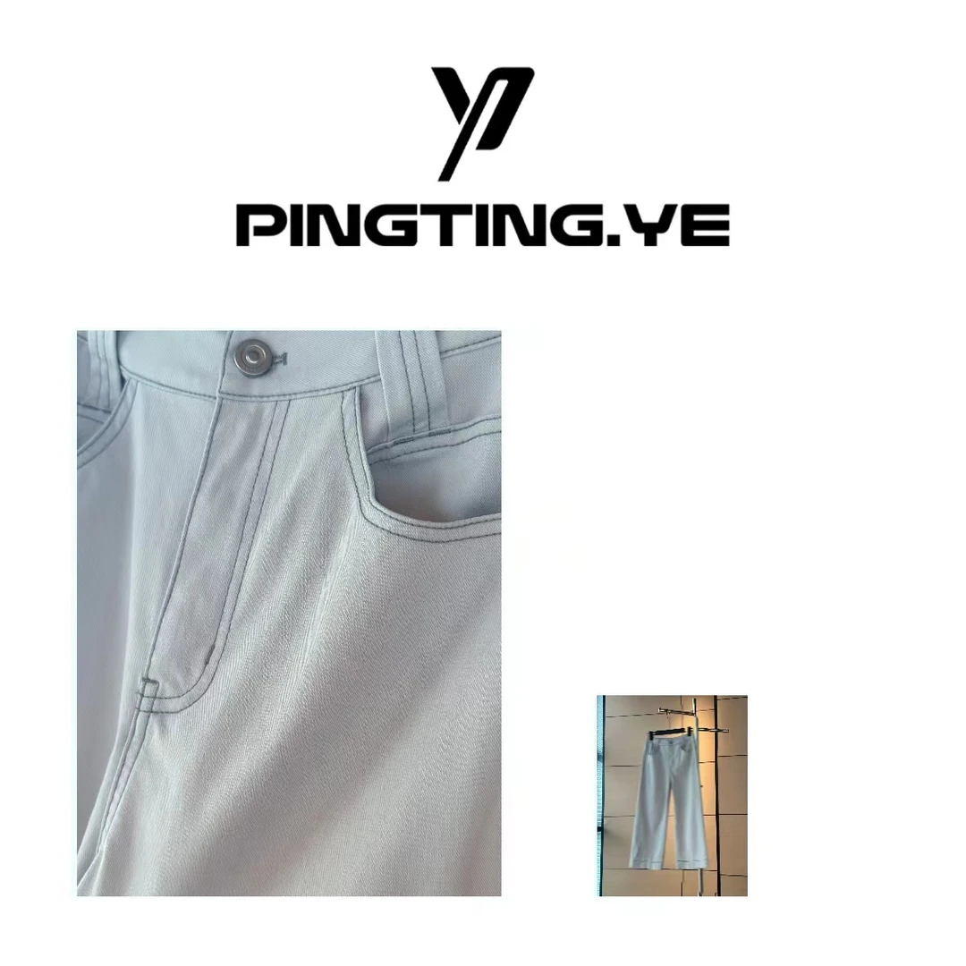 PINGTING.YE【白月光】做旧水洗法棍休闲牛仔直筒裤68063