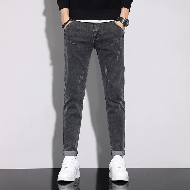 男士高端加绒牛仔裤修身百搭休闲时尚裤子百搭韩版水洗牛仔裤男