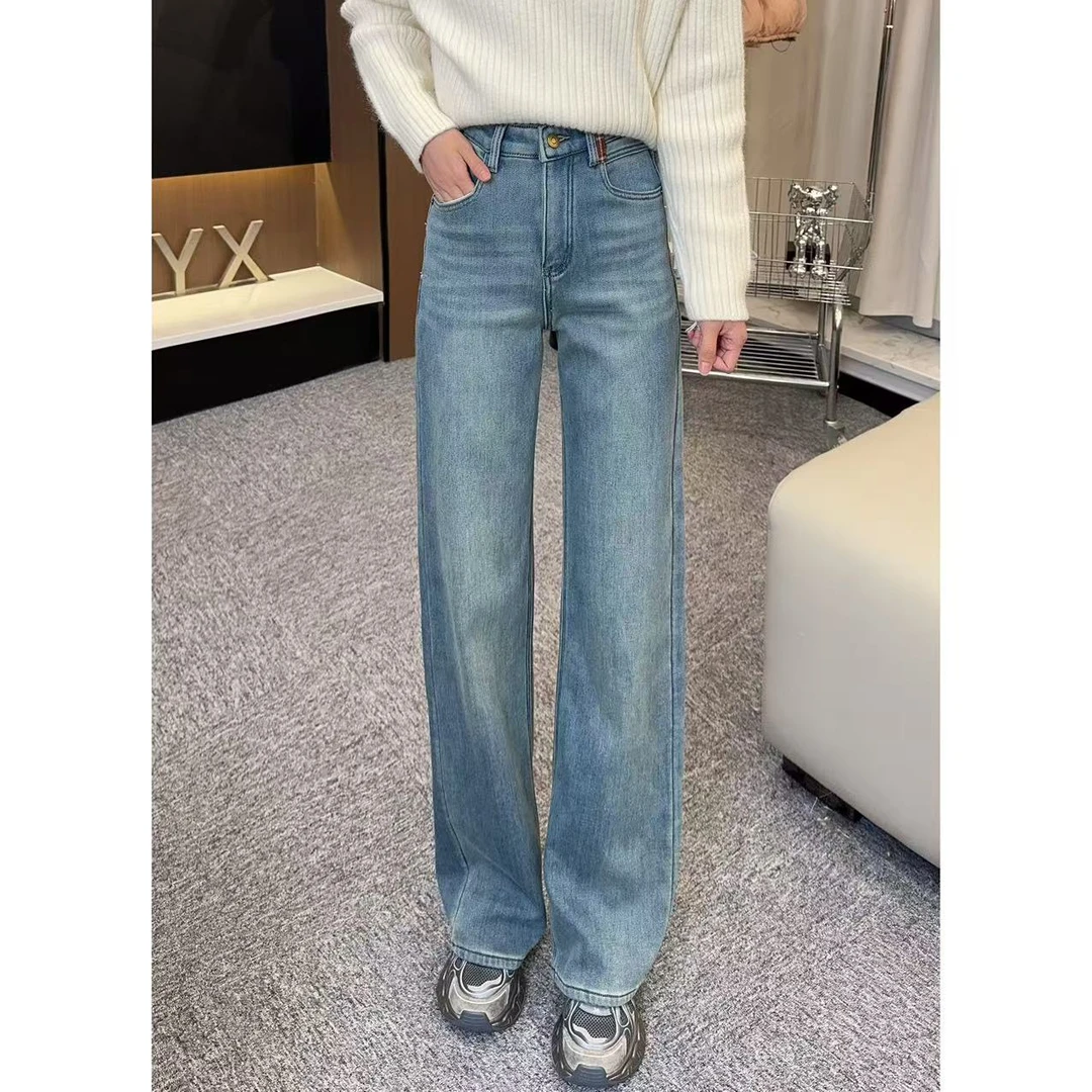 彩标加绒牛仔裤 小允姐姐2024新款时尚气质高级彩标加绒牛仔裤