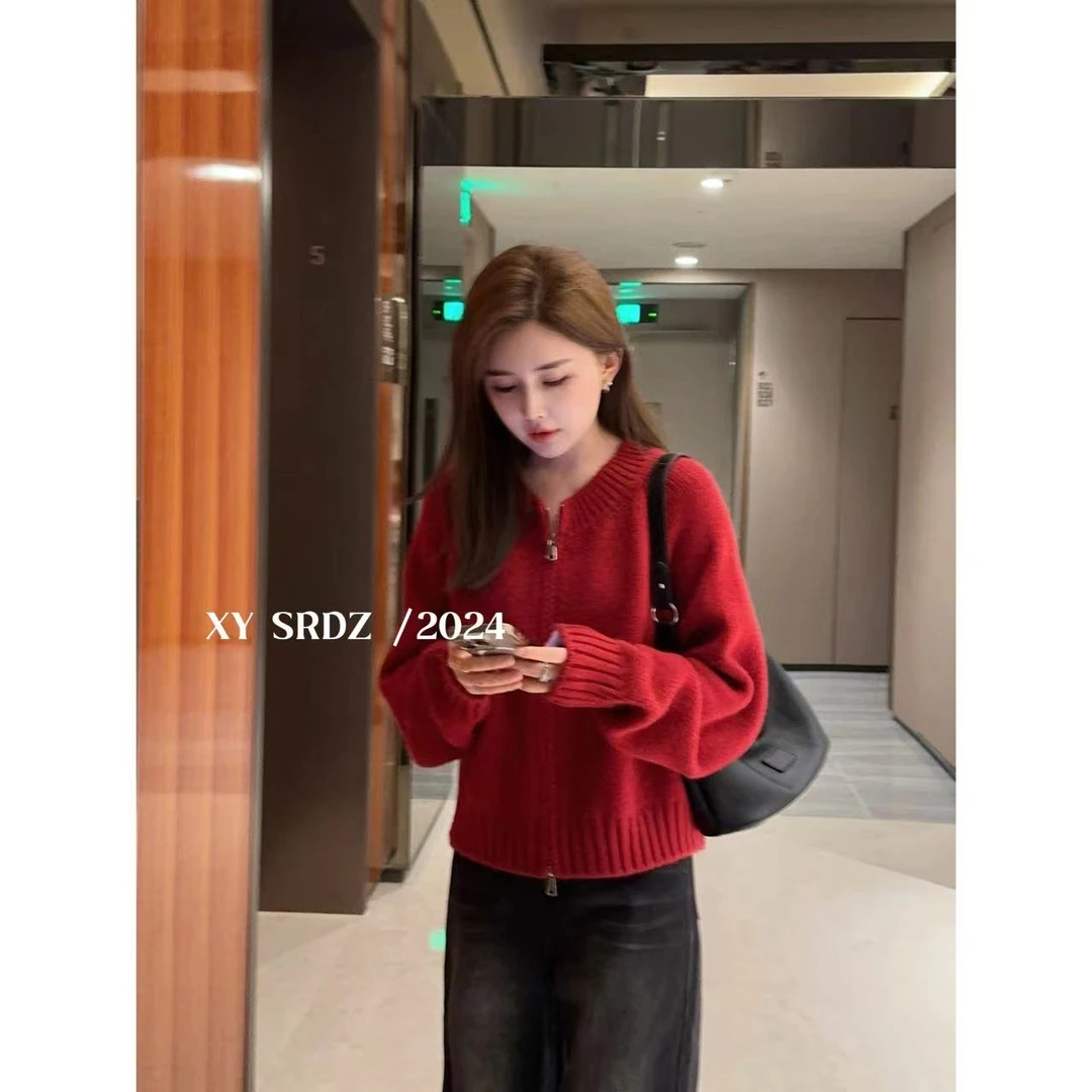 新拉链针织外套 小允姐姐2024新款时尚高级气质百搭拉链针织外套