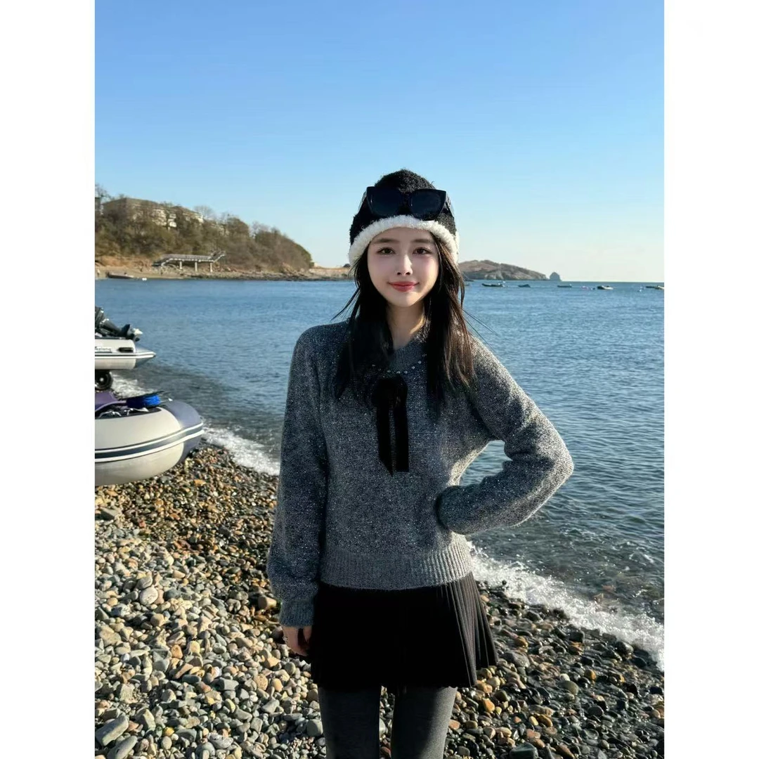 【1124】钉珠圆领毛衣 小允姐姐2024新款时尚钉珠圆领毛衣