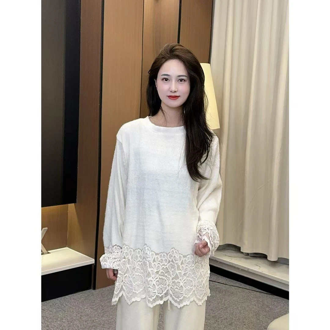 【1124】拼接蕾丝边上衣 小允姐姐2024时尚新款百搭拼接蕾丝边上衣