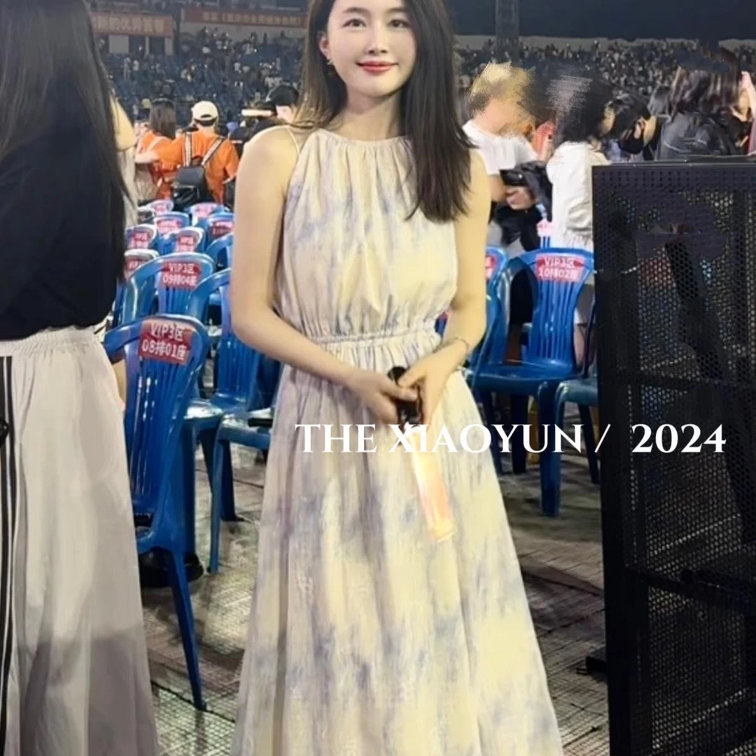 赴约 小允姐姐2024新款时尚玫瑰水墨连衣裙