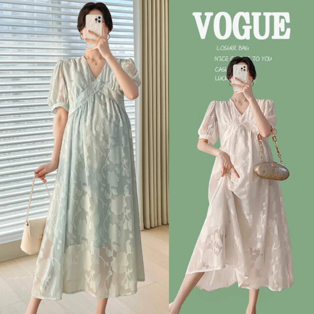 【芊语】孕妇碎花蕾丝V领连衣裙洋气夏季爆款减龄潮款时尚POLO裙