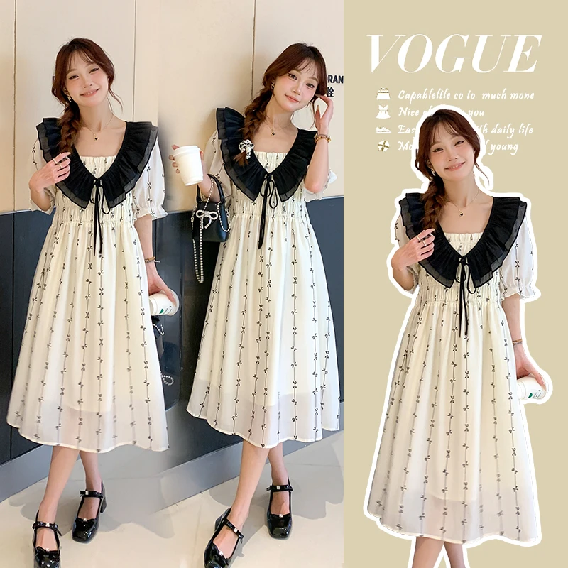 【芊语】四色齐码~法式温柔风连衣裙夏季2024新款娃娃领孕妇裙子