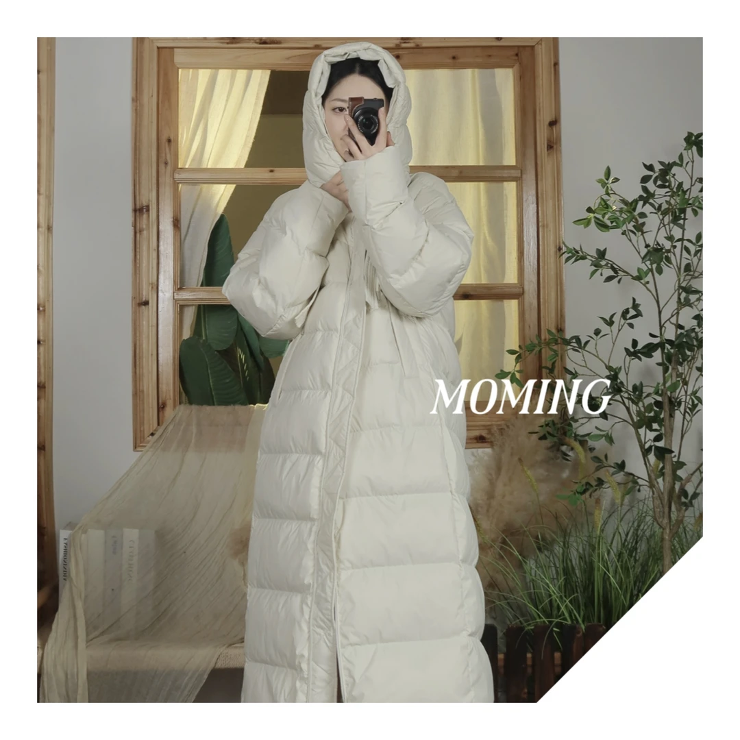 MOMING冬季新品 回忆录 韩系加厚保暖长款连帽羽绒服
