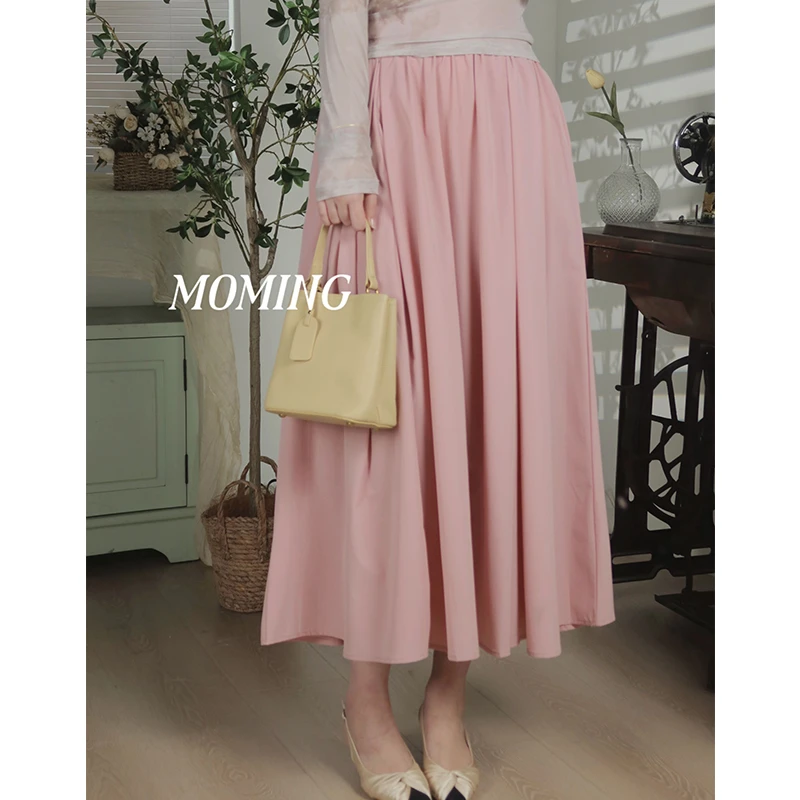 MOMING早春新品 岩兰 法式赫本风高腰束腰高级感半身伞裙