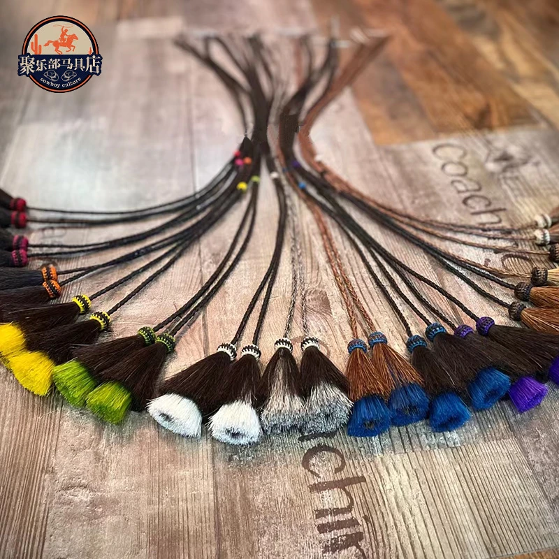 西部牛仔帽帽绳马鬃编制帽绳百搭柔软复古纯手工彩色帽穗国风蓝色