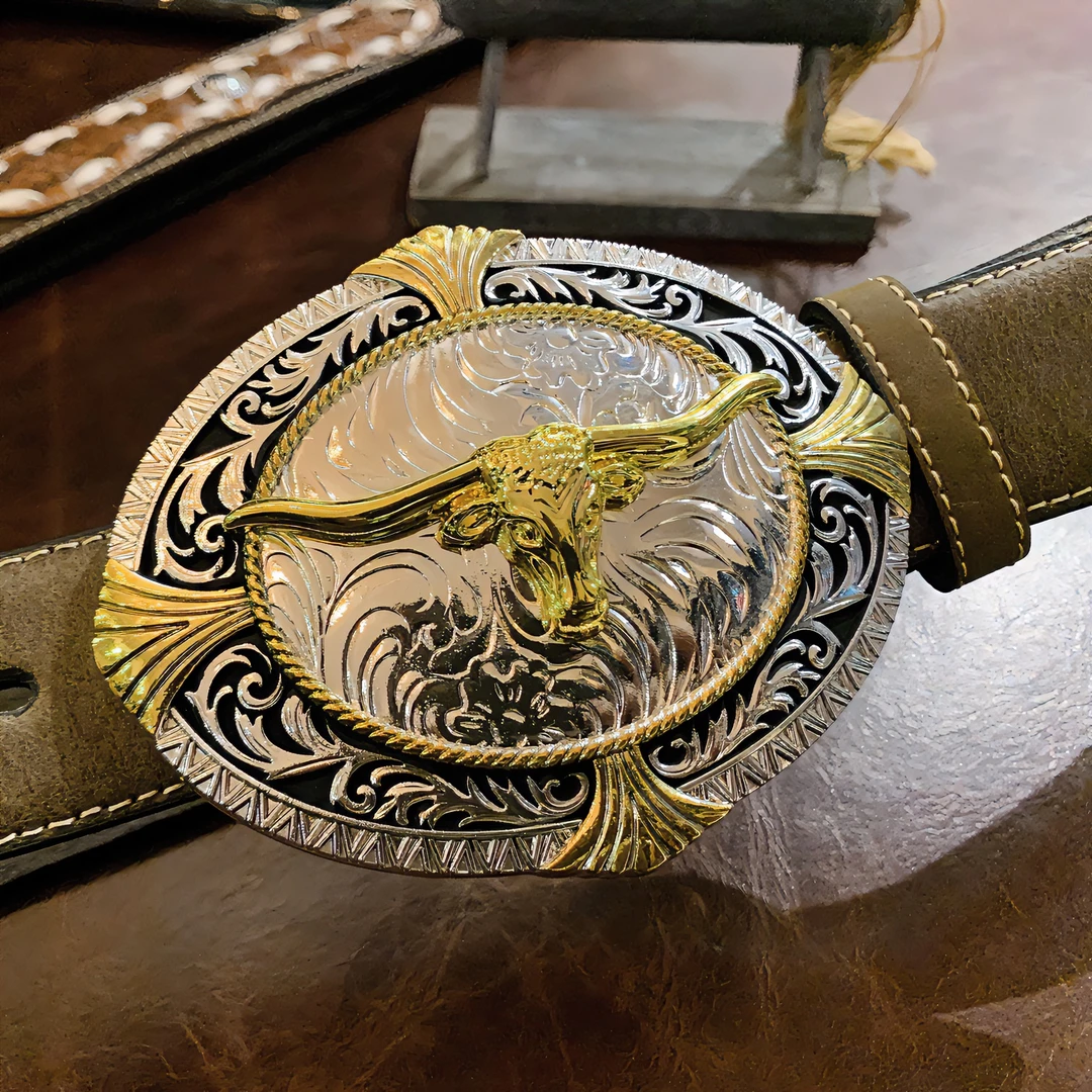 聚乐部马具店牛仔巴扣皮带扣牛头立体雕刻图案巴扣皮带扣男女通用