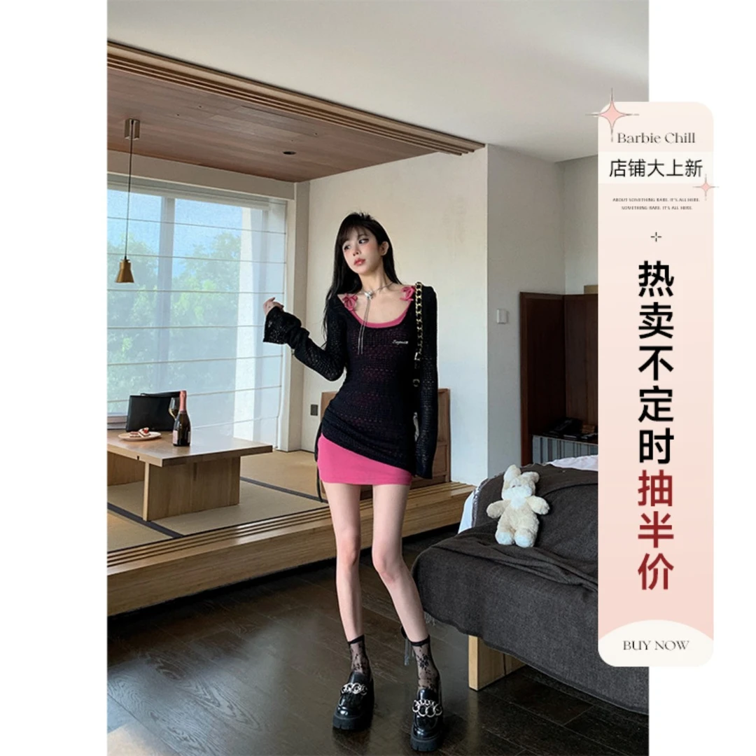 【芭比姨】针织吊带连衣裙女夏日多巴胺修身辣妹后妈裙短裙