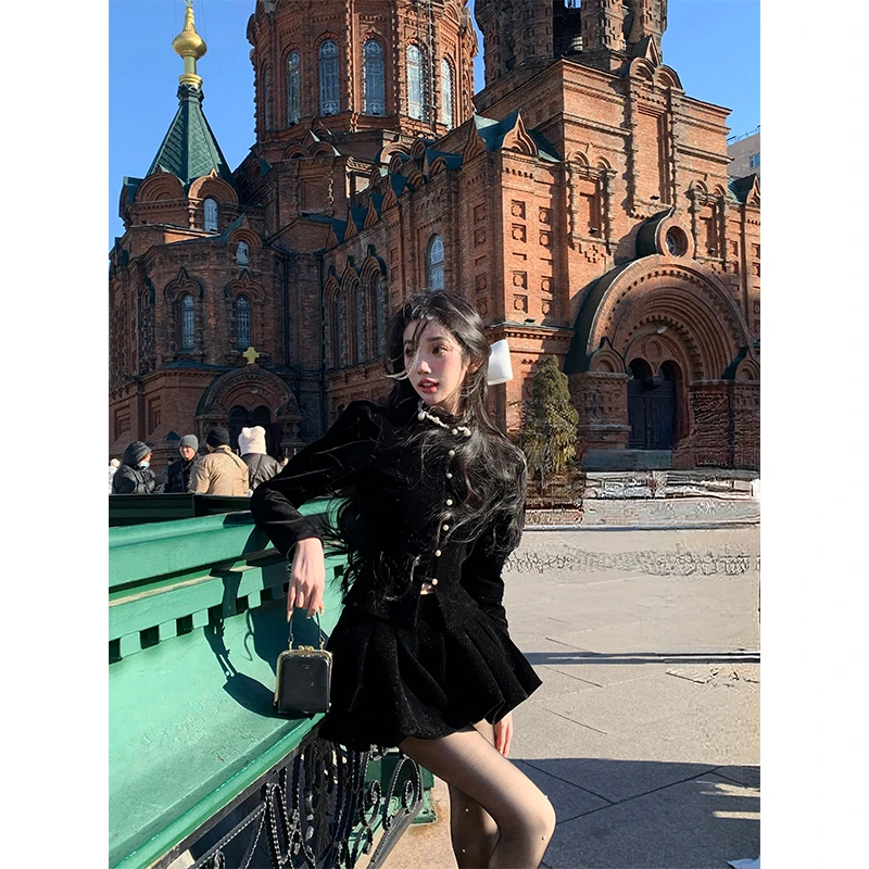 芭比姨【夜幕流星】2024冬季新款黑色丝绒套装女BBYAK24C039