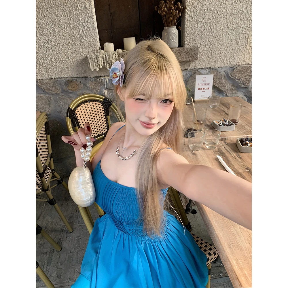 芭比姨法式吊带连衣裙女2024新款显瘦收腰纯欲辣妹a字蓬蓬裙