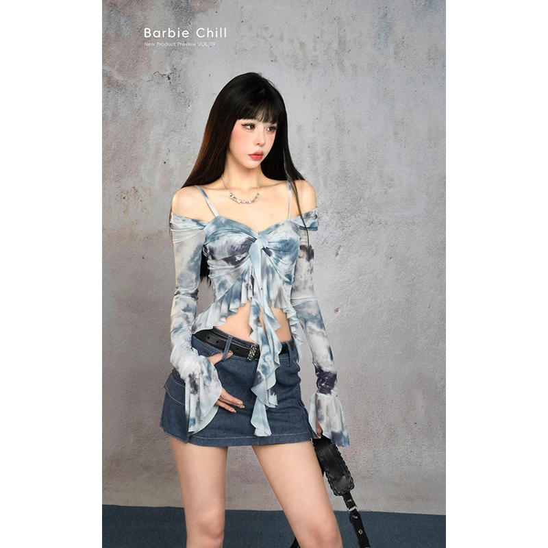 芭比姨美式辣妹牛仔半身裙女春夏新款复古高腰a字紧身包臀短裙