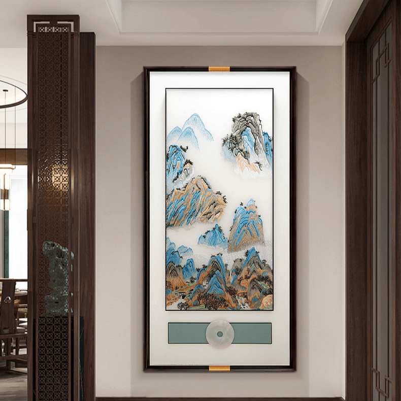 千里江山图高档刺绣入户玄关装饰画